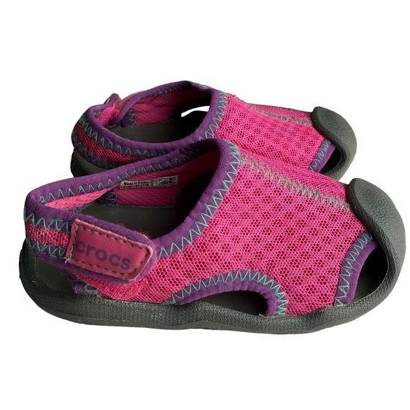 CROCS Other - Crocs Baby/Toddler Swiftwater Sandals Water Shoes Magenta Gray Size C7